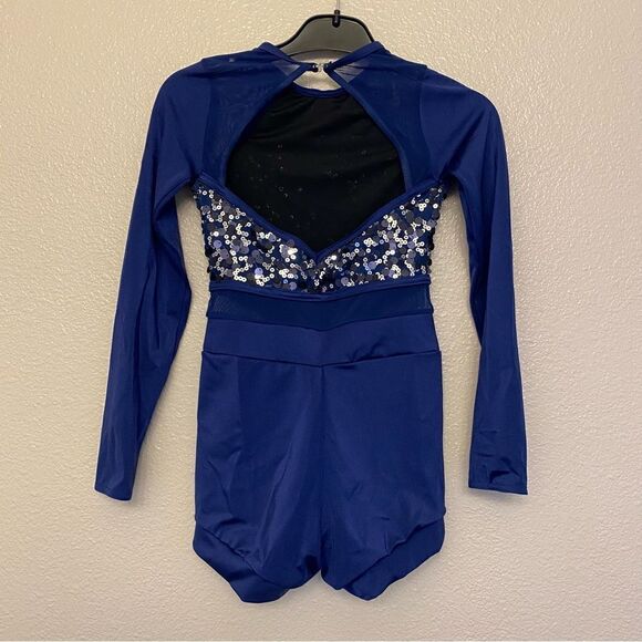 WEISSMAN Dance Costume navy blue sequin long sleeve High Hopes 11964 child MC - Picture 3 of 10